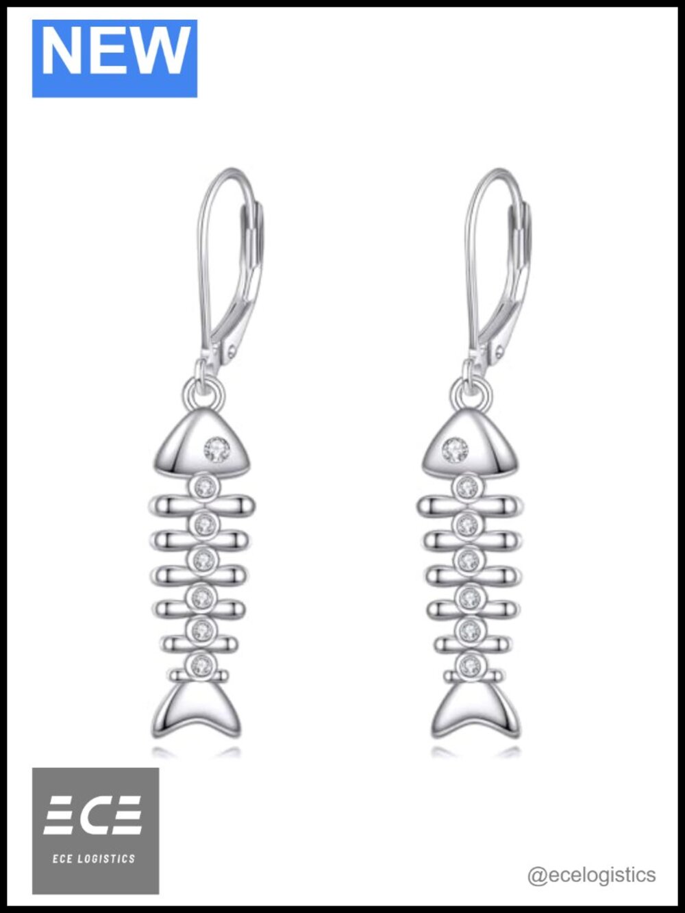 Fish Bone Earrings Sterling Silver Dangle Drop Jewelry for Women